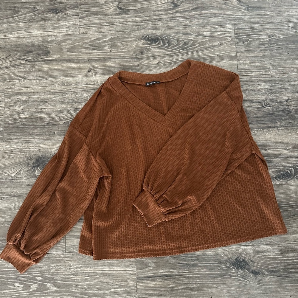 SHEIN Camel Balloon Sleeve Sweater
